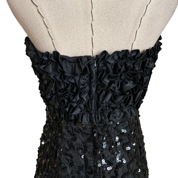 JESSICA MCCLINTOCK GUNNE SAX Vintage 80s 90s Sequin Ruffle Strapless Mini Dress - Picture 5 of 12